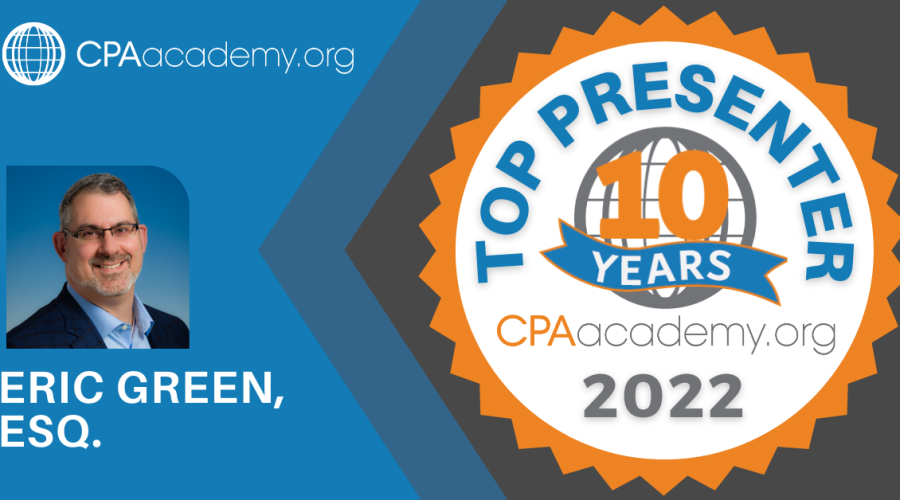 Eric L. Green, Founder of Tax Rep Network, Receives CPA Academy Top Presenter Award